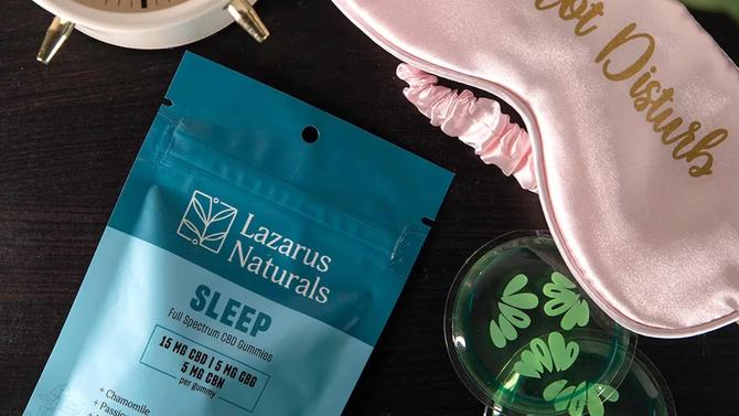 Lazarus Naturals product displayed next to a sleeping mask