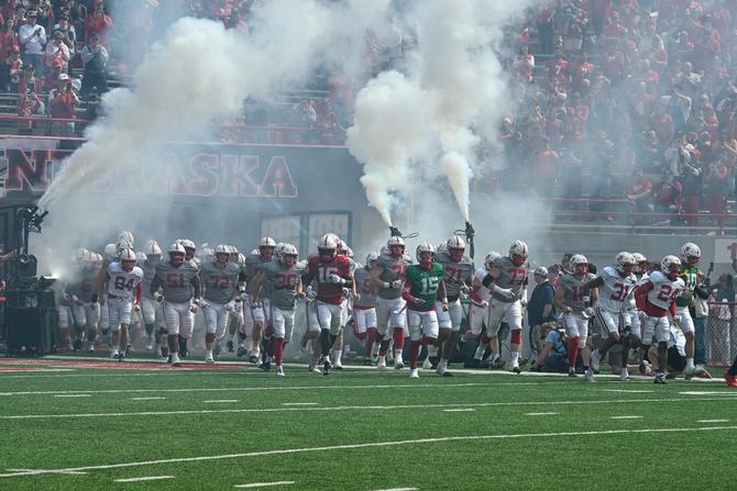 The Nebraska football team runs out of the tunnel before their spring scrimmage on April 27th.