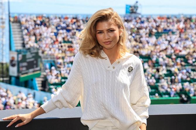 US actress Zendaya poses for a photocall as part of the promotion of the film "Challengers" at the Monte Carlo Country Club on April 13, 2024, amid the Monte Carlo ATP Masters Series Tournament, with the Rainier III court in the background.