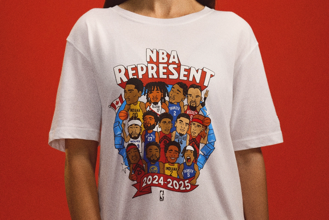 A person wearing the NBA Represent shirt