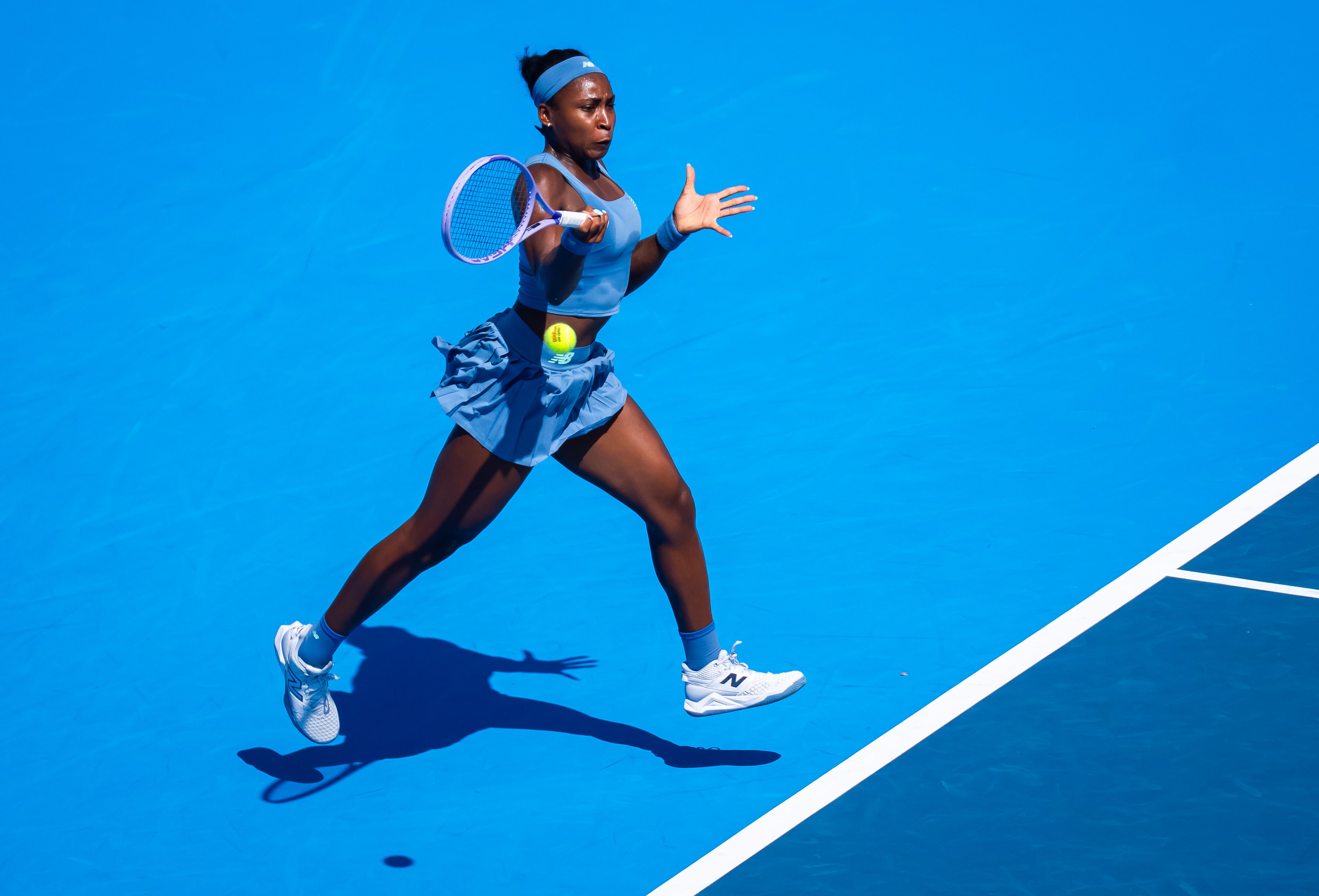 Coco Gauff hitting the ball at the Cincinnati Open on August 18, 2026.