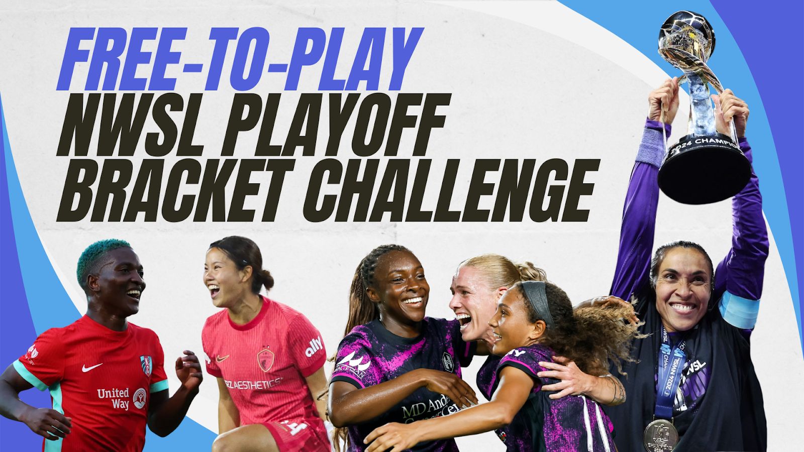 A graphic with NWSL players promoting The GIST's NWSL Playoff Bracket Challange