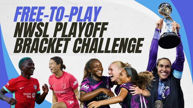 A graphic with NWSL players promoting The GIST's NWSL Playoff Bracket Challange