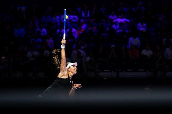 American Jessica Pegula serves the ball.