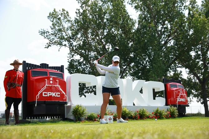 Lauren Coughlin of the United States plays her shot from the first tee during the final round of the CPKC Women's Open