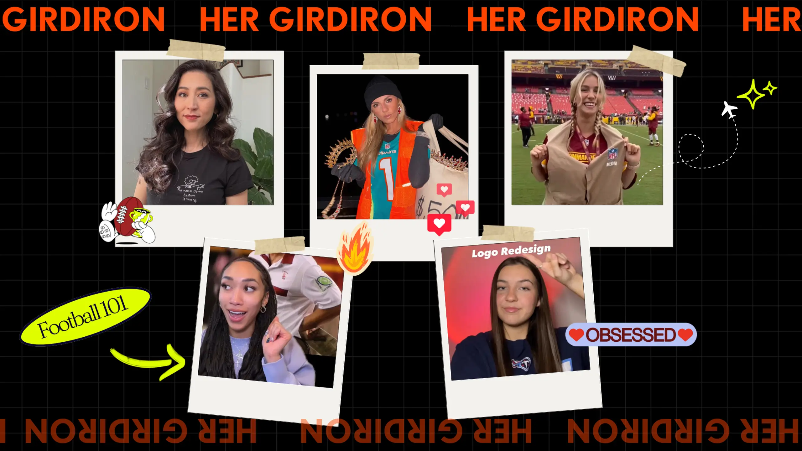 A collage of Mina Kimes, Annie Agar, Katie Feeney, Mariah Rose, and Emily Morgan. 