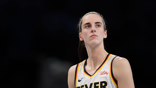 Caitlin Clark looks on during an Indiana Fever game against the New York Liberty.