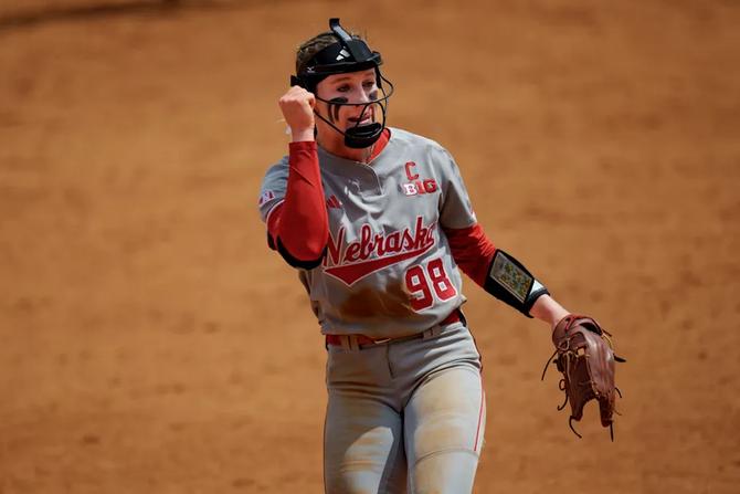 Nebraska star pitcher Jordy Bahl follows through on a pitch.