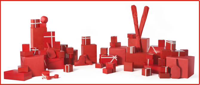 Gifts from Sport Chek wrapped in red wrapping paper