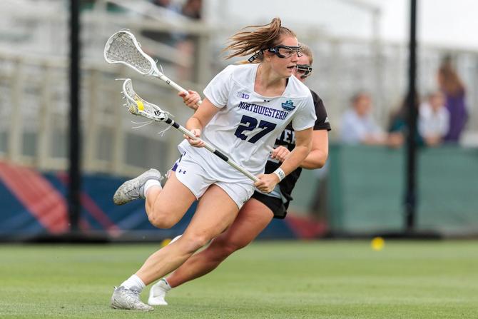 No. 1–seed Northwestern women’s lacrosse superstar Izzy Scane handles the ball in last year’s national semifinal.