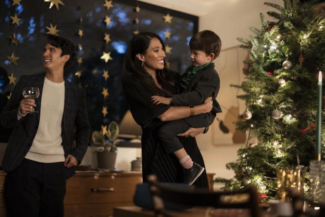 A family celebrating the holidays