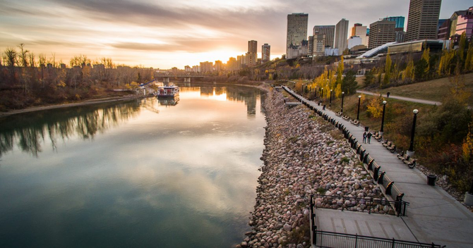 A view of Edmonton’s river walk.
