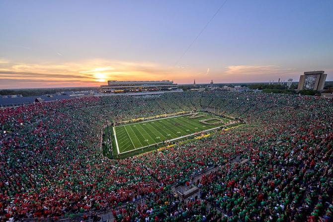 An aerial view of Notre Dame’s football stadium.