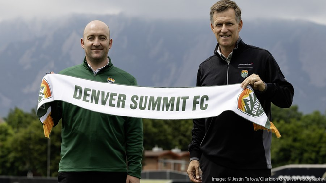 New head coach Nick Cushing of Denver Summit FC is photographed at Prentup Field at the University of Colorado Boulder in Boulder, Colorado.