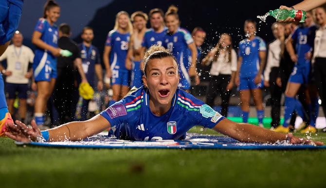 Arianna Caruso celebrates qualifying for the 2025 Women’s Euro.
