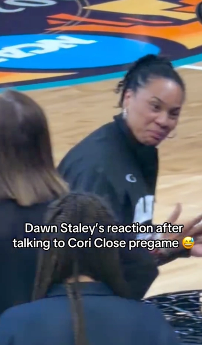 Never change, Dawn 😂 Coach Staley with the humor after Friday's viral interaction with UConn's Geno Auriemma