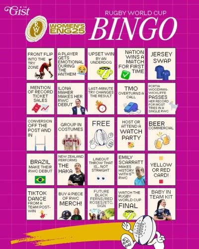Get ready for the Women's Rugby World Cup with a fun-filled Bingo card.