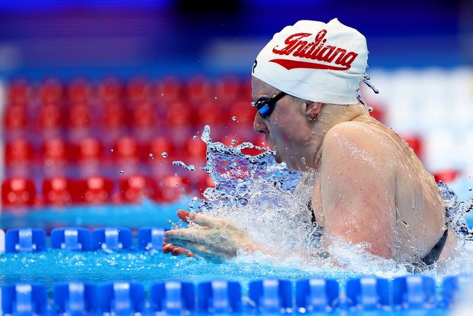 Lilly King of the United States competes in the Women's 100m breaststroke final.