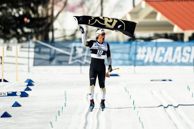 Colorado Nordic skier Magnus Boee celebrates his third individual national title on Saturday.