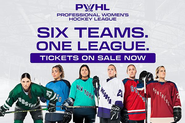 PWHL players standing side by side