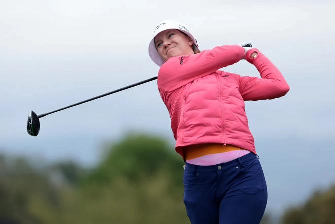 Madelene Sagstrom hits the golf ball.