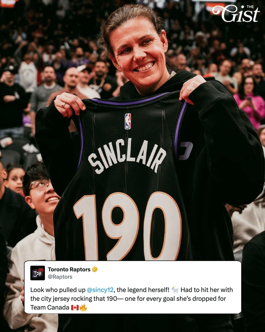 Soccer GOAT Christine Sinclair shows her support for the Toronto Raptors