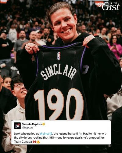 Soccer GOAT Christine Sinclair shows her support for the Toronto Raptors