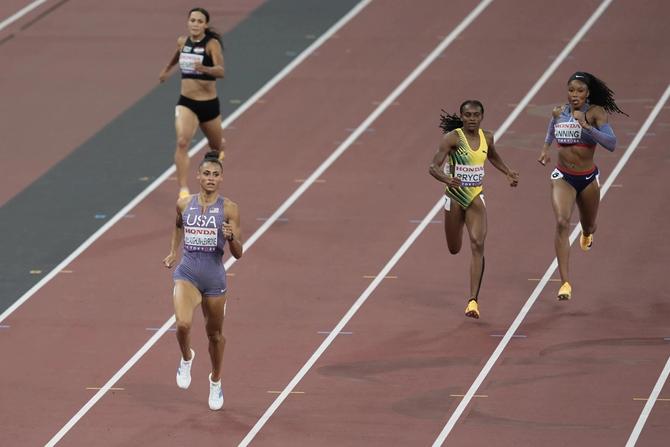 Sydney McLaughlin-Levrone wins the 400m semi at the World Athletics Championships.