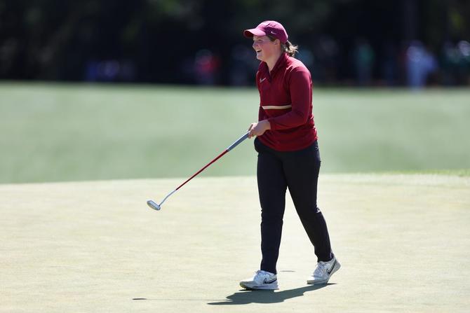 The NCAA’s No. 3 women’s golfer, Lottie Woad, a sophomore on the No. 19 Florida State team, smiles on the green during the Augusta National Women’s Amateur on April 6th.
