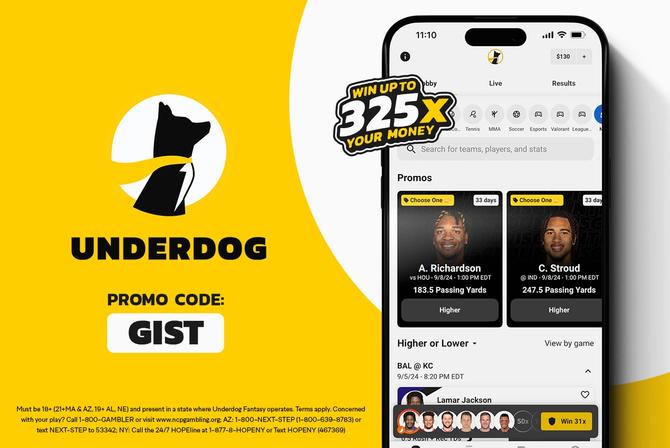 A graphic of Underdog Fantasy's app