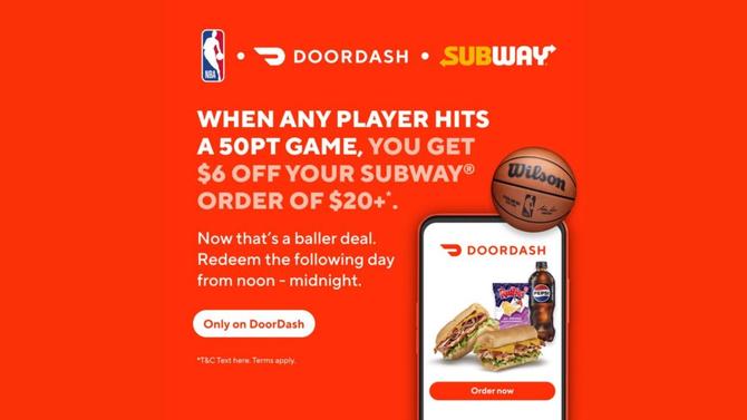 A DoorDash and Subway graphic promoting a deal