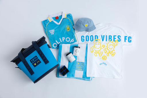 Good Vibes FC merch collection displayed.