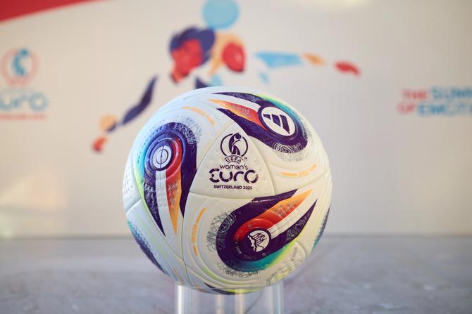 A general view of the newly released official UEFA Women's EURO 2025 match ball 'Konektis' ahead of the UEFA Women´s EURO 2025 Final Tournament Draw on December 15, 2024 in Lausanne, Switzerland.