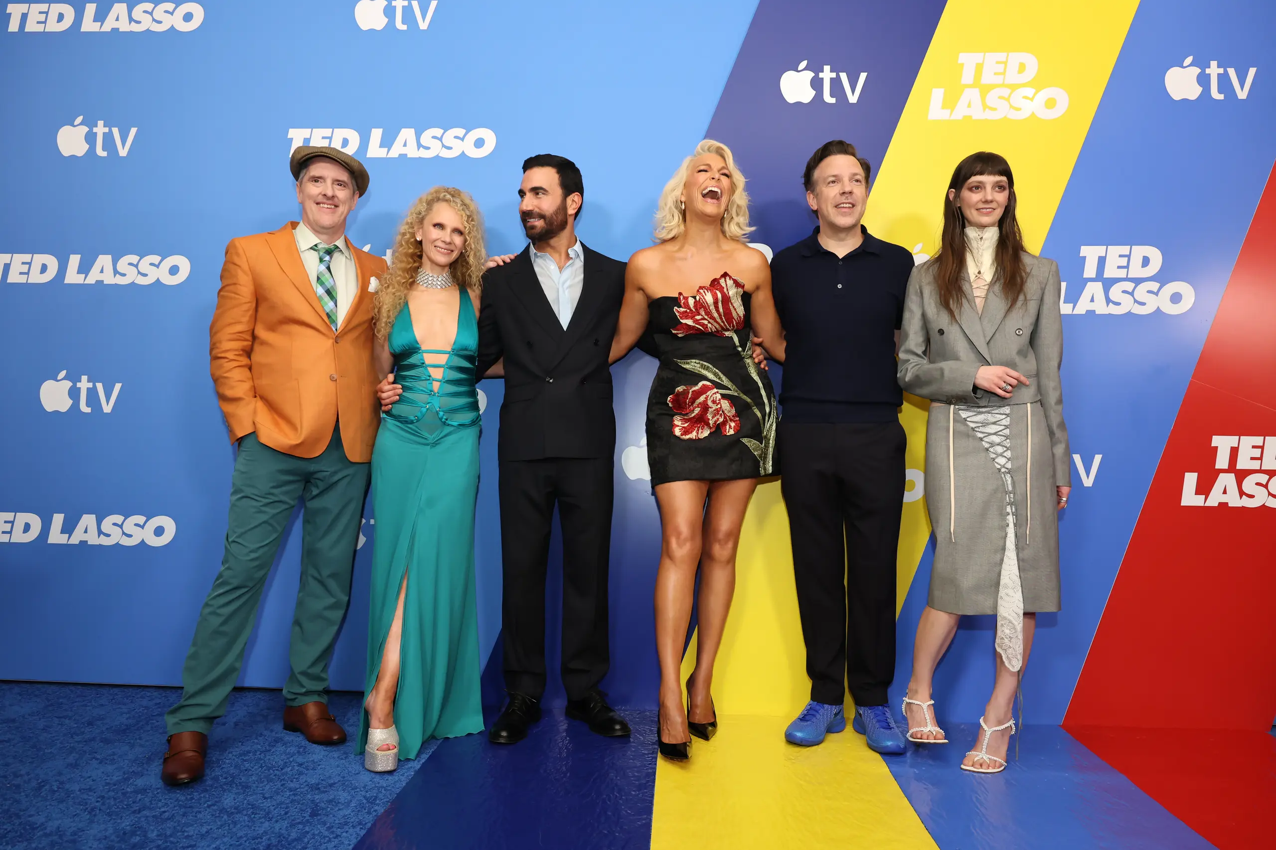 Members of the Ted Lasso cast pose for a photo at the show’s Season 4 premiere in New York.