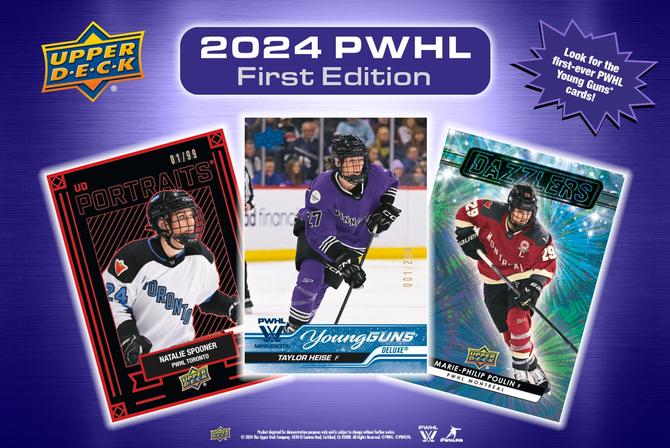 A graphic of Upper Deck's 2024 PWHL First Edition cards