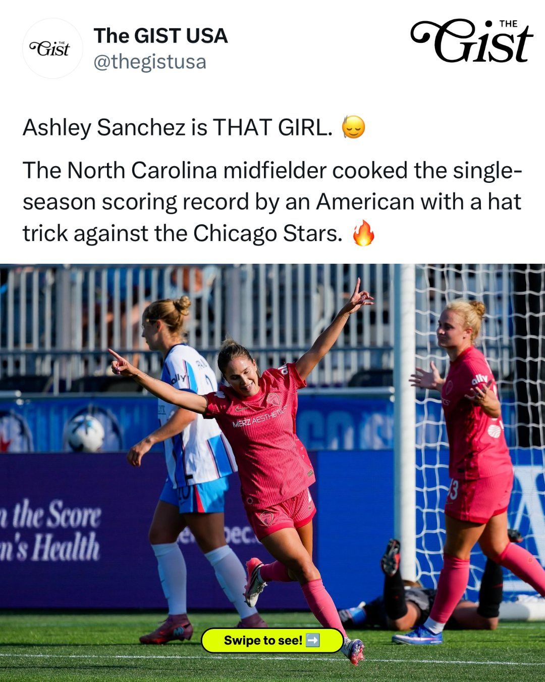 That’s a record-breaking 18 goals for Ashley Sanchez. 🤯⁣