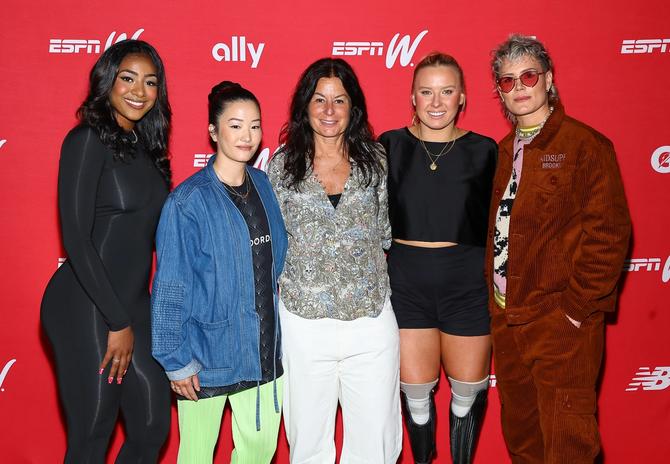 Deja Kelly, Sophia Chang, Andrea Brimmer, Jessica Long, and Ashlyn Harris attend 2023 espnW Summit NYC at 1 Hotel Brooklyn Bridge on May 4th, 2023 in Brooklyn, New York.