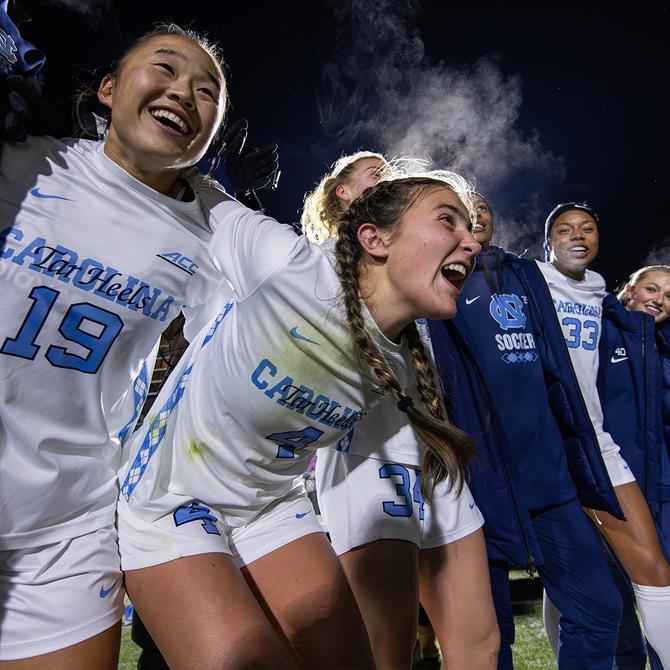 North Carolina women’s soccer celebrates their semis win over Duke