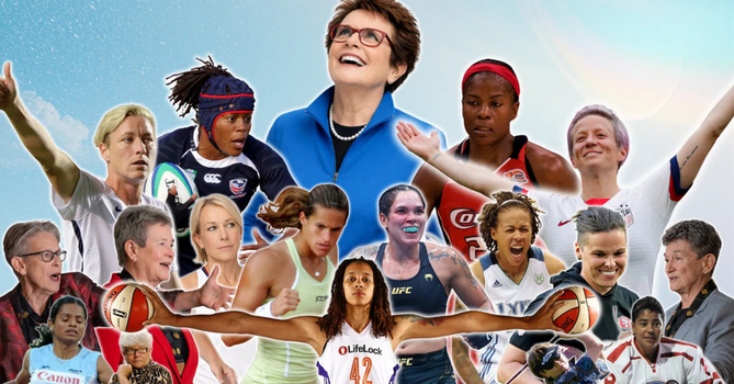 Collage featuring influential women across sports, including athletes, coaches, and leaders from a variety of disciplines, celebrating the impact and legacy of women in sports.