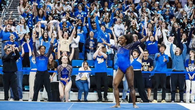 No. 11 UCLA women’s gymnast Chae Campbell nails her floor routine on Saturday.