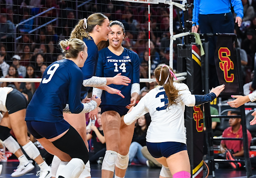 No. 4 Penn State celebrates during a match against USC earlier in the season