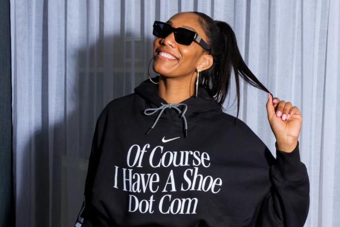 A'ja Wilson poses in a hoodie in an Instagram post to announce that she will soon debut a signature shoe with Nike