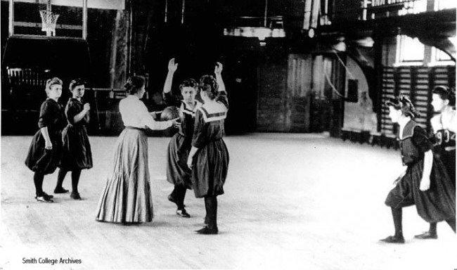 Footage from the first women’s college basketball game