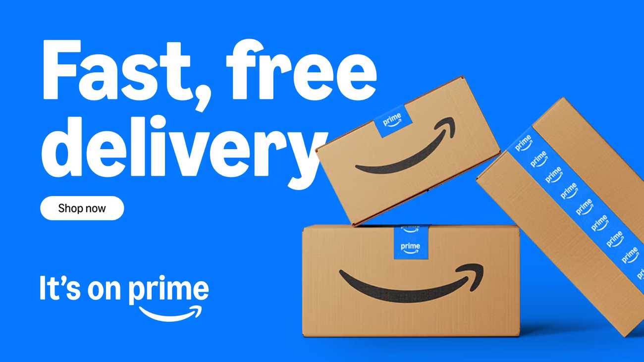 A graphic with images of several Amazon prime packages and text reading "Fast, free delivery".