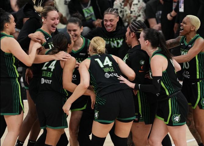 The Minnesota Lynx celebrate their Commissioner's Cup win