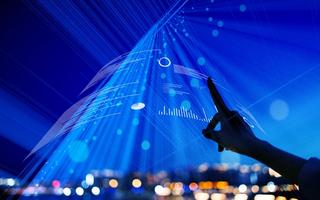 Finger pointing at blue futuristic wall ai visuals
