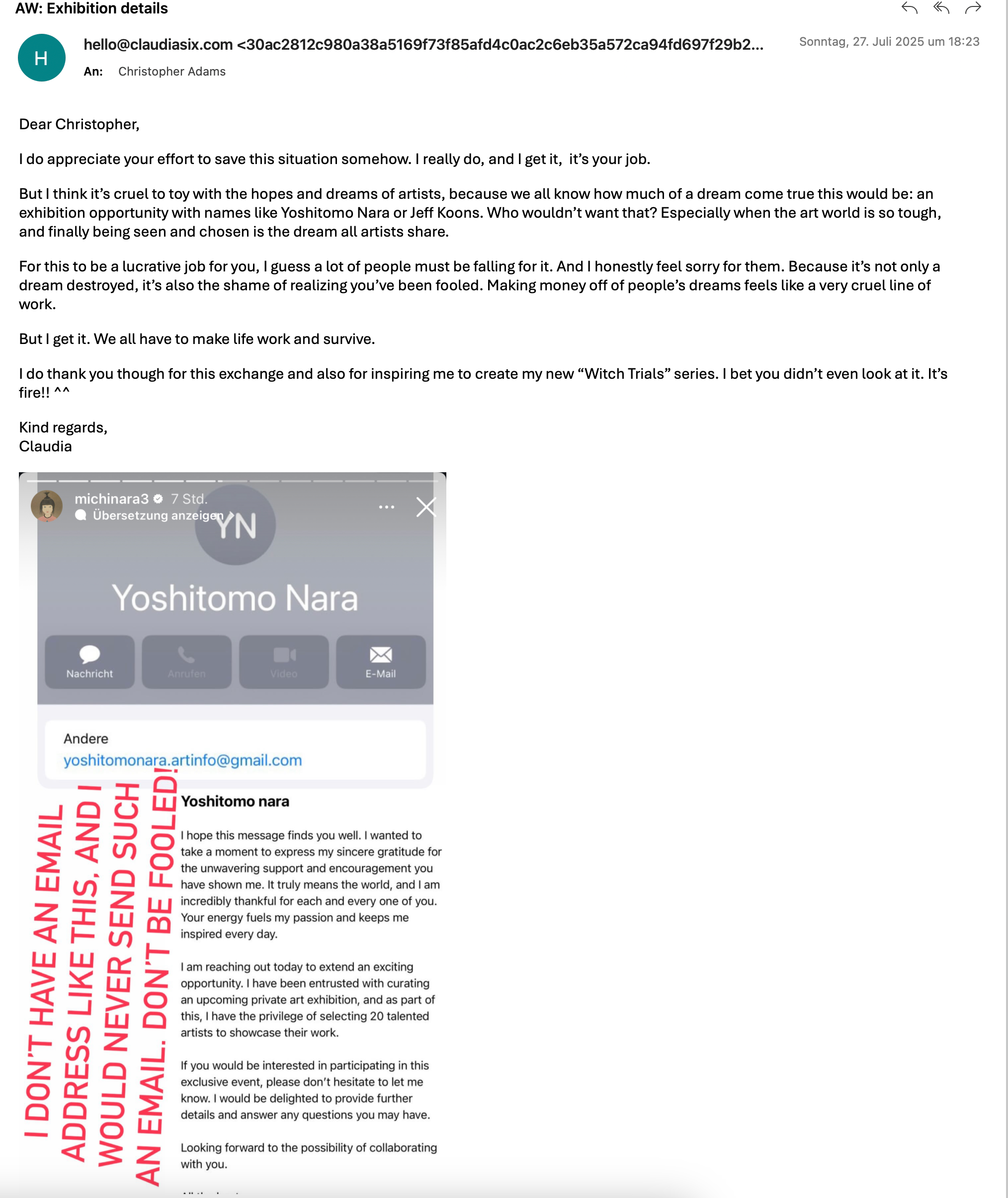 scam proof screenshot Yoshitomo Nara