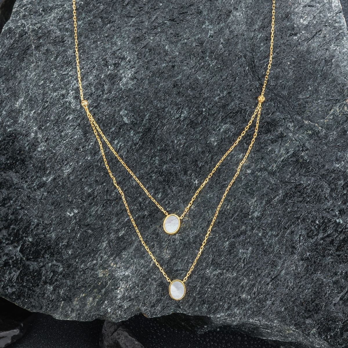 18K gold layered chain necklace with oval stones
