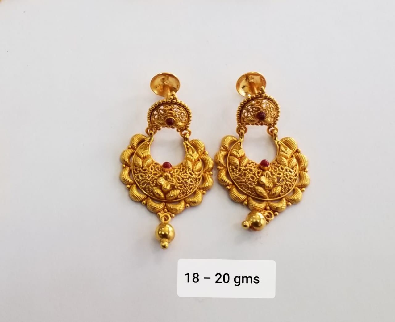22K gold stone-studded chandbali drop earrings