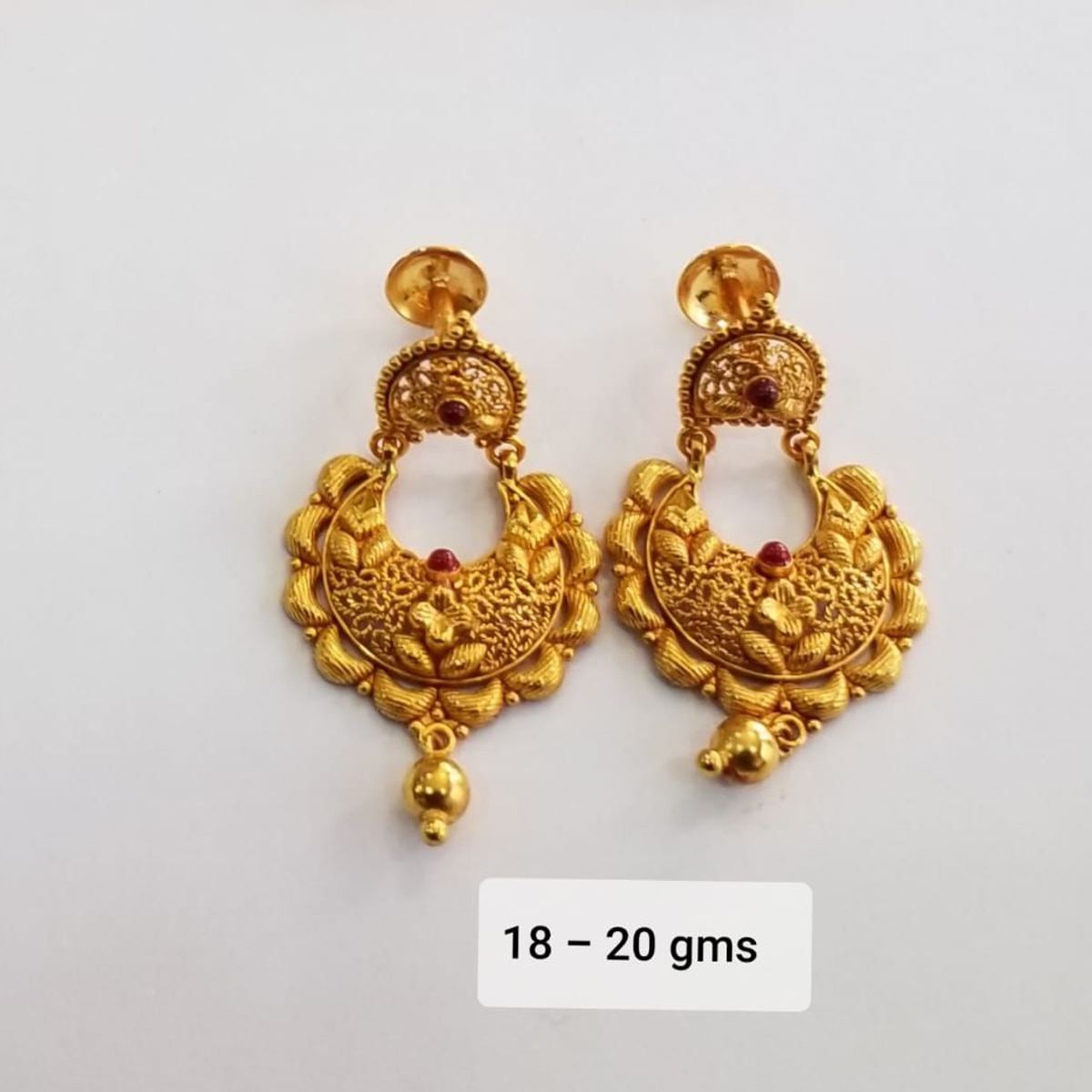 22K gold stone-studded chandbali drop earrings